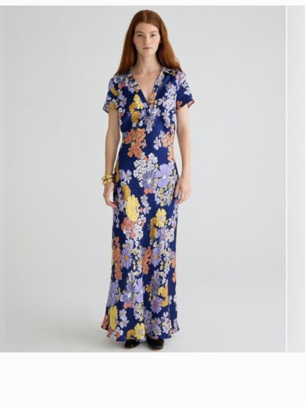 J Crew short sleeve luster crepe slip dress in dusk floral print